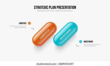 Company Report Slide Design Vector Illustration. Financial Development Two Step Diagram Slideshow Layout. Modern Portfolio 2 Element Infographic Presentation Template.