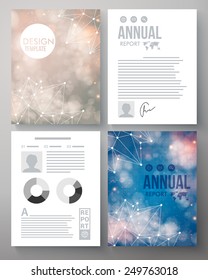 Company report vector template illustrated with the heavens and constellations in sunshine and moonlight with editable text, bar graphs and circular graphs for an analytical presentation