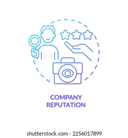Company reputation blue gradient concept icon. Star review rating. Brand public perception abstract idea thin line illustration. Isolated outline drawing. Myriad Pro-Bold font used