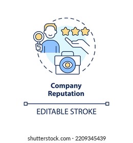 Company Reputation Concept Icon. Review Rating By Employees. Brand Perception Abstract Idea Thin Line Illustration. Isolated Outline Drawing. Editable Stroke. Arial, Myriad Pro-Bold Fonts Used