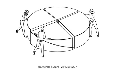 vetor de alocação de recursos da empresa. ativo da organização, dinheiro do acionista, caractere de alocação de recursos da empresa da equipe humana. ilustração de desenho de lápis de linha preta de pessoas