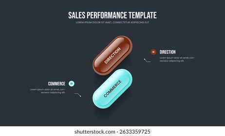 Company Review Frame Template Vector Illustration. Visual Planning 2 Step Diagram Presentation Layout. Financial Development Two Element Infographic Slide Design.