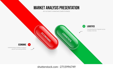 Ilustración vectorial de Plantilla de presentación de diapositivas de reseña de la compañía. Diseño de diapositivas de infografía de 2 pasos de campaña Corporativa. Consultoría Rendimiento Diseño de marco de diagrama de dos elementos.