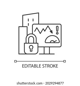 Company risk scoring privacy linear icon. Analyzing suspicious factors. Effective risk management. Thin line customizable illustration. Contour symbol. Vector isolated outline drawing. Editable stroke