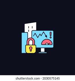 Company risk scoring privacy RGB color icon for dark theme. Analyzing suspicious factors. Risk management. Isolated vector illustration on night mode background. Simple filled line drawing on black