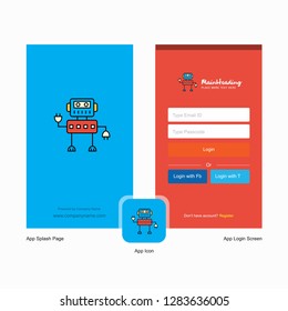 Company Robotics  Splash Screen and Login Page design with Logo template. Mobile Online Business Template