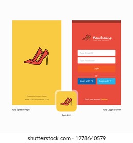 Company Sandals Splash Screen and Login Page design with Logo template. Mobile Online Business Template