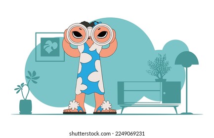 Company search for first-class employees. Attractive woman using binoculars.
