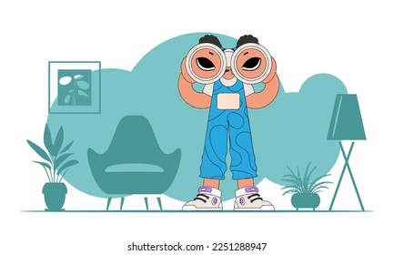 Company search for first-class employees. Attractive woman looks through binoculars.