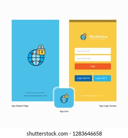 Company Secure internet  Splash Screen and Login Page design with Logo template. Mobile Online Business Template