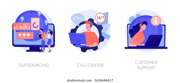 Company Services And Organizational Management. Corporate Helpline, Client Assistance. Outsourcing, Call Center, Customer Support Metaphors. Vector Isolated Concept Metaphor Illustrations.