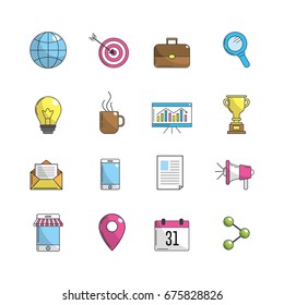 company set with technology icon tools