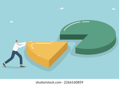 Company shareholder, investor or owner owning assets and earning investment income and profit, concept of market distribution or competition, businessman pushing the missing segment to the diagram.