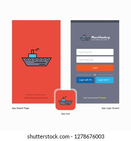 Company Ship Splash Screen and Login Page design with Logo template. Mobile Online Business Template