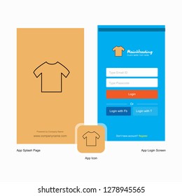 Company Shirt  Splash Screen and Login Page design with Logo template. Mobile Online Business Template
