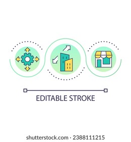 Company size loop concept icon. Software development factor. Choosing release management tool abstract idea thin line illustration. Isolated outline drawing. Editable stroke. Arial font used