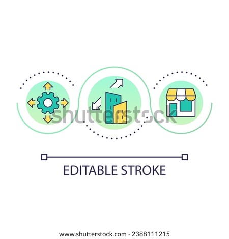 Company size loop concept icon. Software development factor. Choosing release management tool abstract idea thin line illustration. Isolated outline drawing. Editable stroke. Arial font used
