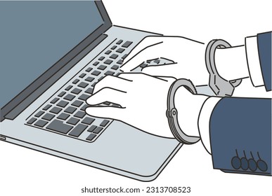 A company slave who hits the keyboard while handcuffing