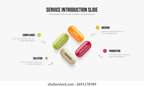 Company Solution Presentation Design Vector Illustration. Financial Analysis Four Element Diagram Slide Layout. Advertising Proposal 4 Option Infographic Slideshow Template.