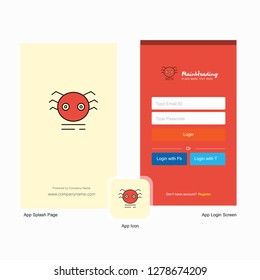 Company Spider Splash Screen and Login Page design with Logo template. Mobile Online Business Template