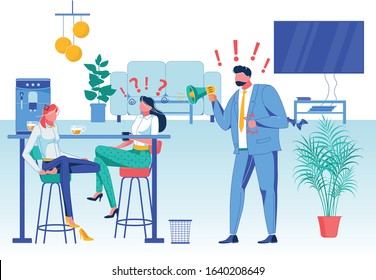 Company Staff Relations Flat Vector Illustration. Strict Boss and Disregarding Office Workers, Director and Subordinates Faceless Characters. Coffee Break, Relaxation, Call to Work Ignoring concept