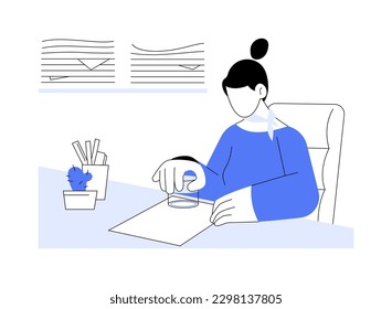 Company stamp abstract concept vector illustration. Secretary puts a company stamp on the contract, legal business documents, company documentation, corporate paperwork abstract metaphor.