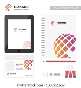 Company stationary items with world map logo and also with app d