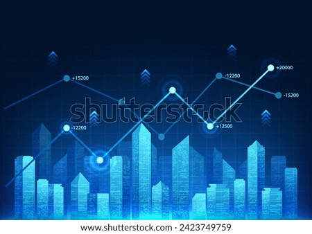 company stock chart technology The graph shows the growth of the business. Profit and loss in each quarter to make investors interested in investing. The city in front is a stock graph.