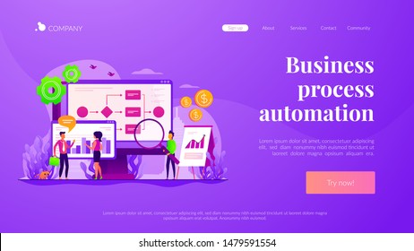 Company Strategy. Work Organization. Project Management. Business Process Automation, Business Process Workflow, Automated Business System Concept. Website Homepage Header Landing Web Page Template.