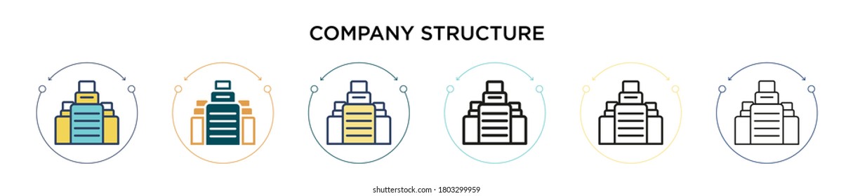 Company structure icon in filled, thin line, outline and stroke style. Vector illustration of two colored and black company structure vector icons designs can be used for mobile, ui, web