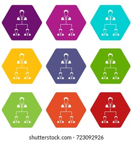 Company structure icon set many color hexahedron isolated on white vector illustration
