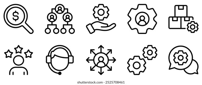 Conjunto de iconos de estructura de empresa Colección de estilo de línea estratégica para la jerarquía organizativa