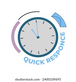 Apoyo y servicios a la empresa para los clientes. Respuesta rápida de especialistas y profesionales. Reloj aislado con correo, charlando con los clientes para resolver problemas en línea. Vector en estilos planos