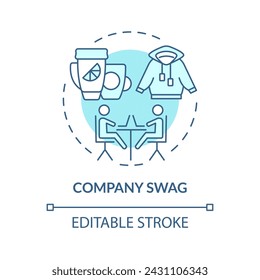 Company swag soft blue concept icon. Office branded merchandise. Gifts for team members. Employee recognition. Round shape line illustration. Abstract idea. Graphic design. Easy to use