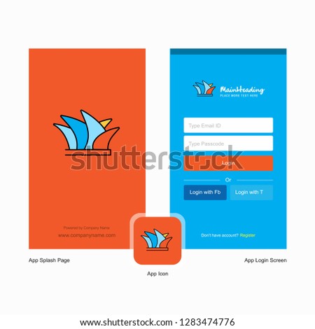 Company Sydney  Splash Screen and Login Page design with Logo template. Mobile Online Business Template
