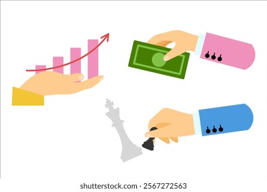 Company takeover, buying company shares, enough stocks. Vector simple color flat illustration.