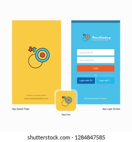 Company Target  Splash Screen and Login Page design with Logo template. Mobile Online Business Template