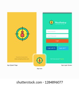 Company Target Splash Screen and Login Page design with Logo template. Mobile Online Business Template