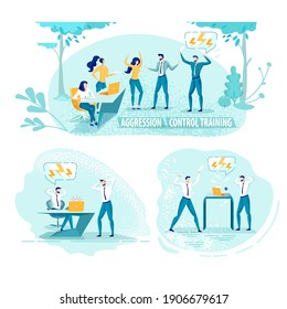 Company Team Building Event. Colleagues Performing Situation with Conflict at Workplace. Two Office Employees Fighting at Desk. White Collars Yelling at One Another. Three Banners Set, Copy Space.