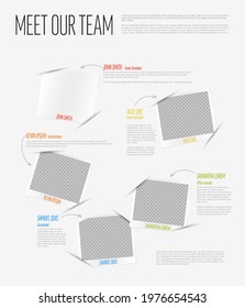 Company team light presentation template with team profile photos placeholders and some sample text about each team member - retro photo team members placeholders with description
