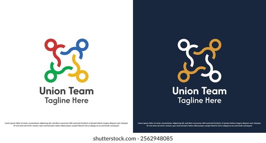 Company teamwork logo design vector illustration. Silhouette people working community corporate connection unity professional job fellowship business career. Simple minimal line symbol vector icon.