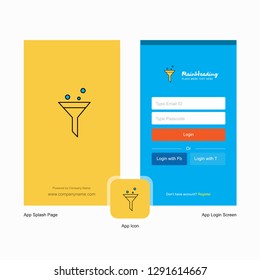 Company Test tube  Splash Screen and Login Page design with Logo template. Mobile Online Business Template