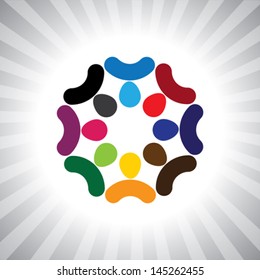 company think tank of executives brainstorming ( meeting )- vector graphic. This illustration also represents children playing,kids having fun,employee meeting,workers unity & diversity, people union