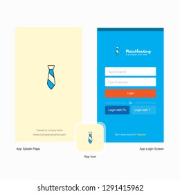 Company Tie Splash Screen and Login Page design with Logo template. Mobile Online Business Template