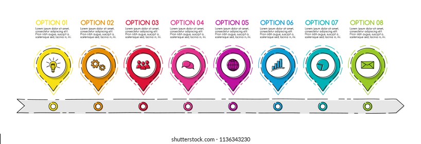 Company timeline - business infographic template with hand drawn icons. Vector.