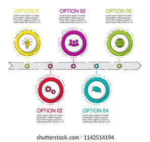 Company timeline - business infographic template with hand drawn icons. Vector.