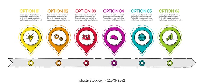 Company timeline - business infographic template with hand drawn icons. Vector.