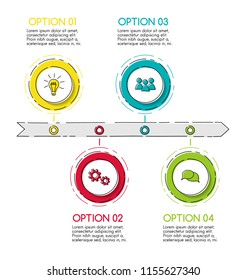 Company timeline - business infographic template with hand drawn icons. Vector.