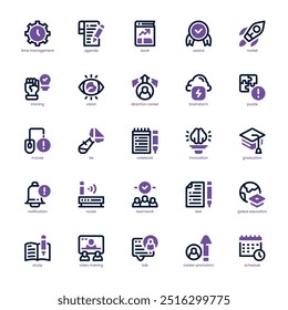 Firmenschulungs-Ikonenpaket für Ihre Website, Ihr Handy, Ihre Präsentation und Ihr Logo-Design. Unternehmenstraining - Symbol für zweifarbiges Design. Vektorgrafik-Illustration und bearbeitbarer Strich.