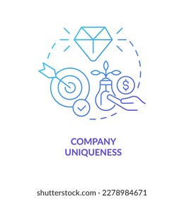 Company uniqueness blue gradient concept icon. Startup originality. Creative business. Profitable abstract idea thin line illustration. Isolated outline drawing. Myriad Pro-Bold font used